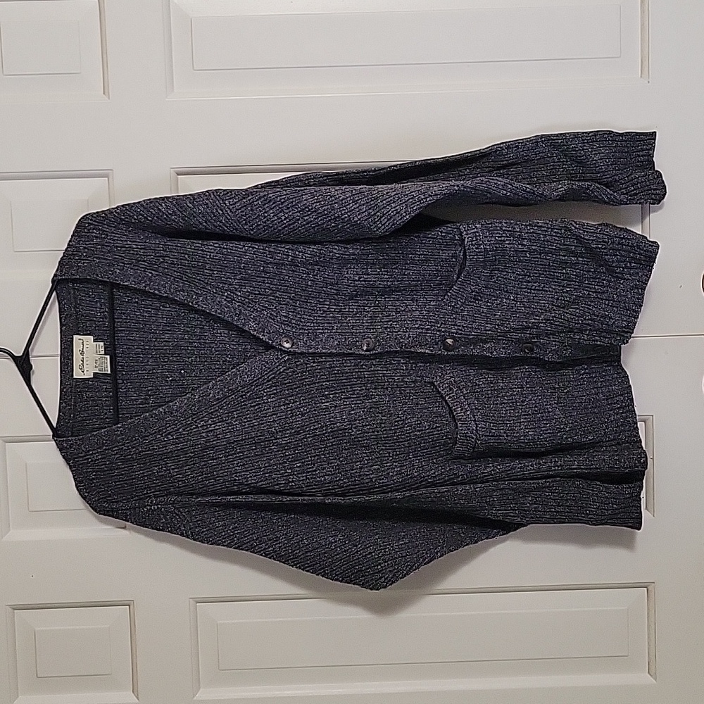Eddie Bauer men's wool blend v neck button down cardigan sweater sz L
